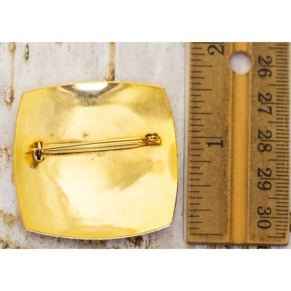 Vintage Green Diamond Gold Tone Square Brooch - B19 - Picture 2 of 2